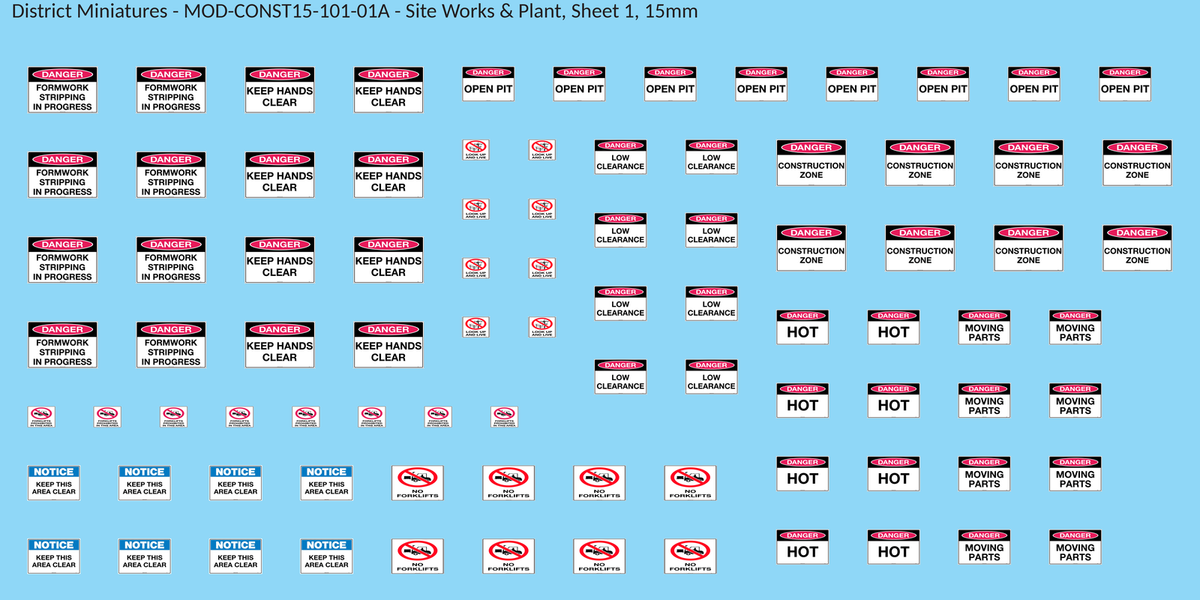 Site Works & Plant, Sheet 1, 15mm decal sheet, clean finish