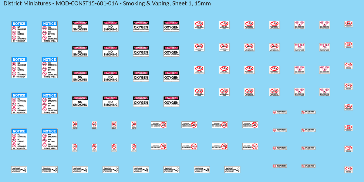 Smoking & Vaping, Sheet 1, 15mm decal sheet, clean finish