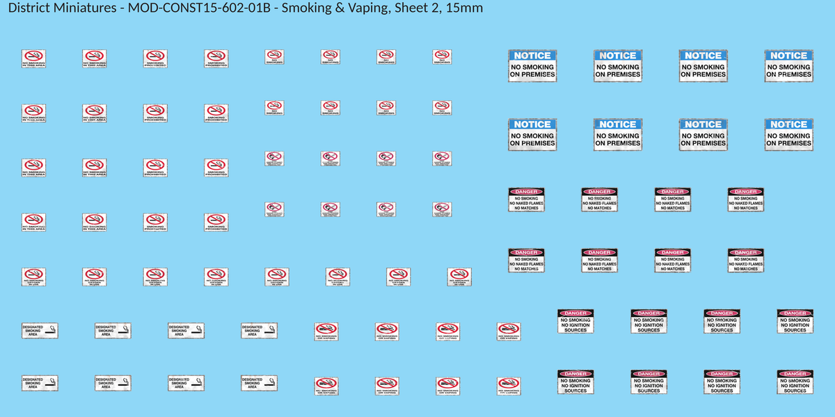 Smoking & Vaping, Sheet 2, 15mm decal sheet, weathered finish