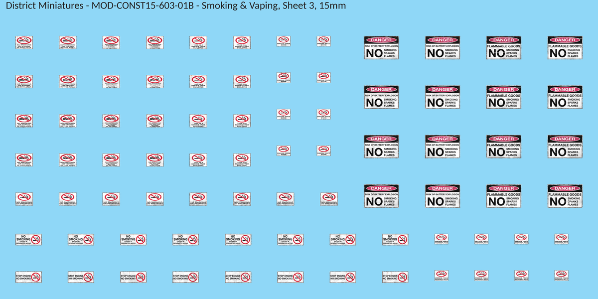 Smoking & Vaping, Sheet 3, 15mm decal sheet, weathered finish