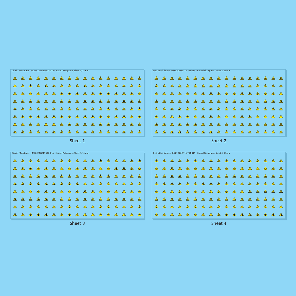 Hazard Pictograms, 15mm - all 4 sheets, clean finish