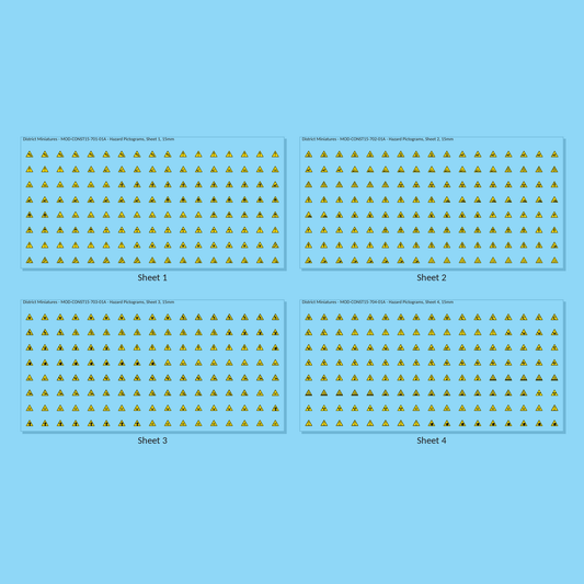 Hazard Pictograms, 15mm - all 4 sheets, clean finish