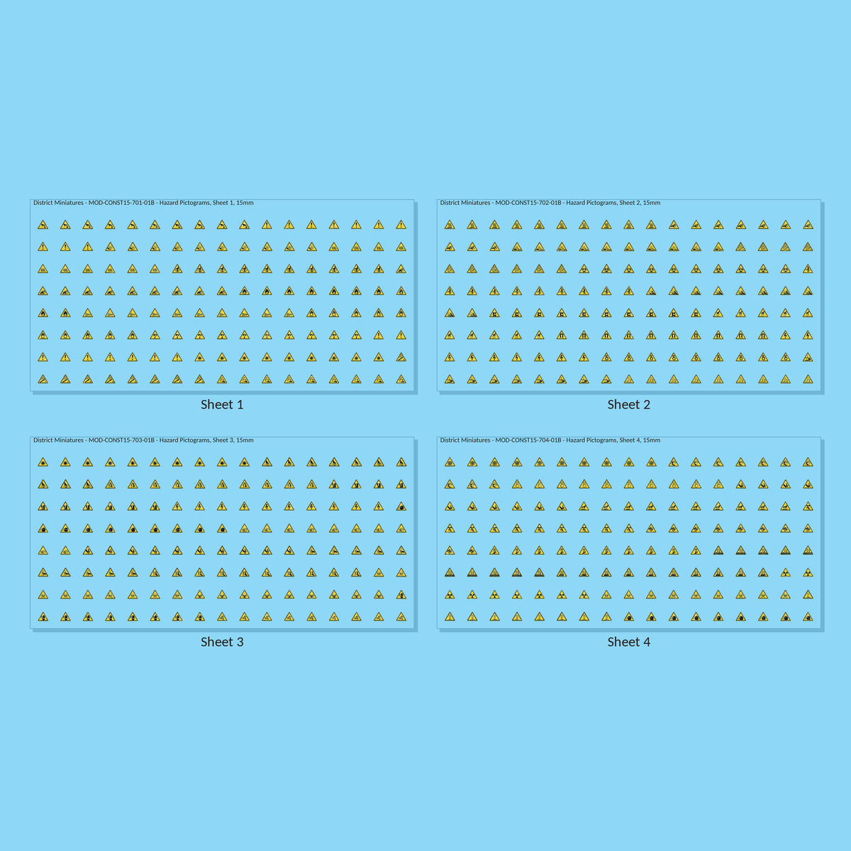 Hazard Pictograms, 15mm - all 4 sheets, weathered finish
