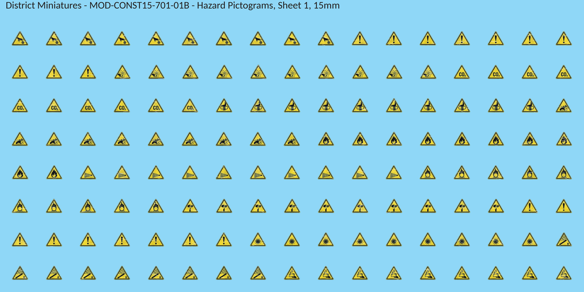 Hazard Pictograms, Sheet 1, 15mm decal sheet, weathered finish