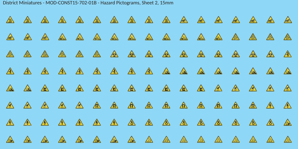 Hazard Pictograms, Sheet 2, 15mm decal sheet, weathered finish