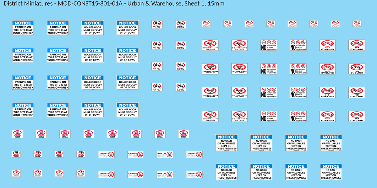 Urban & Warehouse, Sheet 1, 15mm decal sheet, clean finish