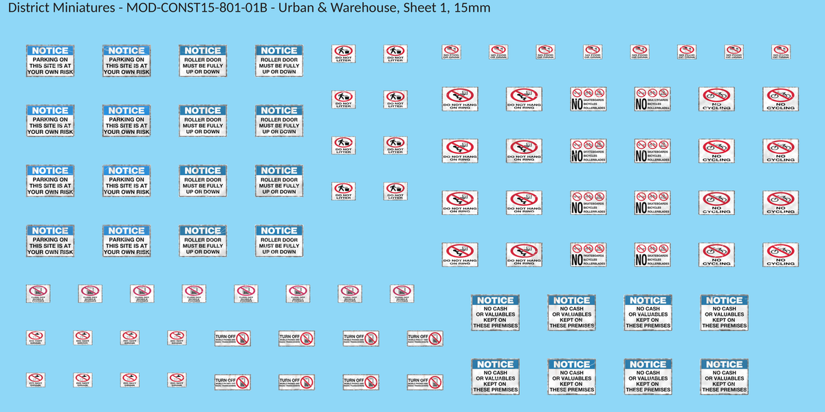 Urban & Warehouse, Sheet 1, 15mm decal sheet, weathered finish