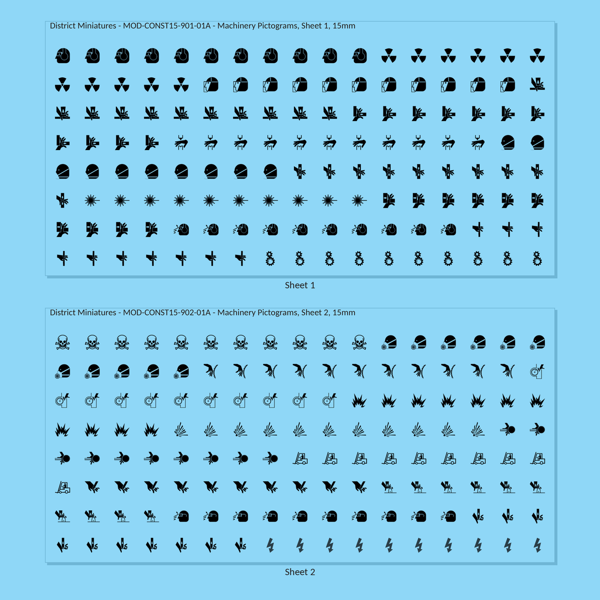 Machinery Pictograms, 15mm - all 2 sheets, clean finish