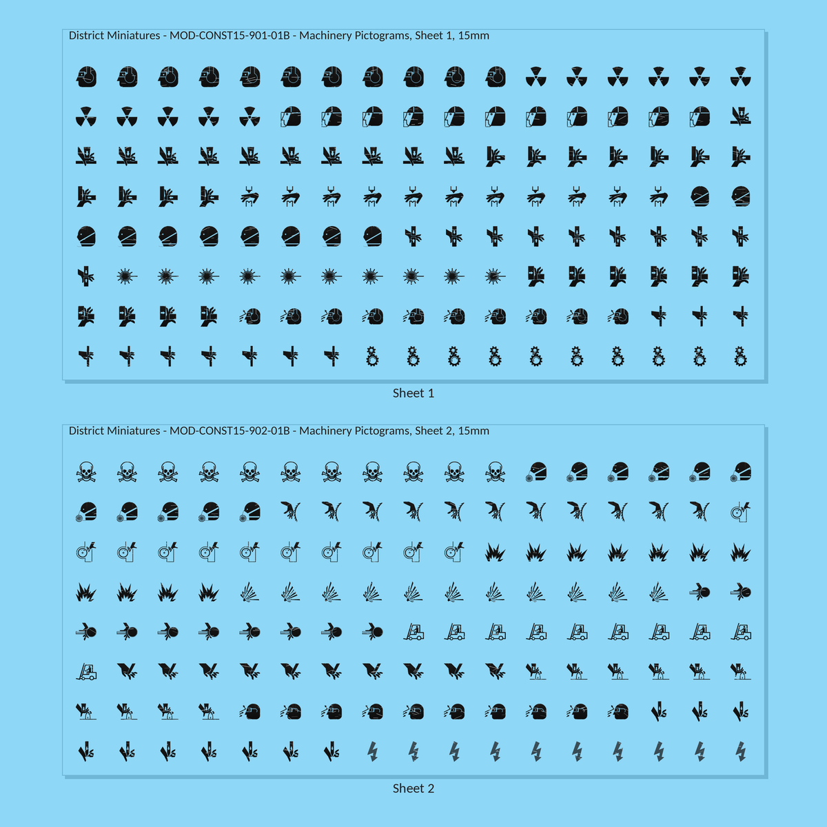 Machinery Pictograms, 15mm - all 2 sheets, weathered finish