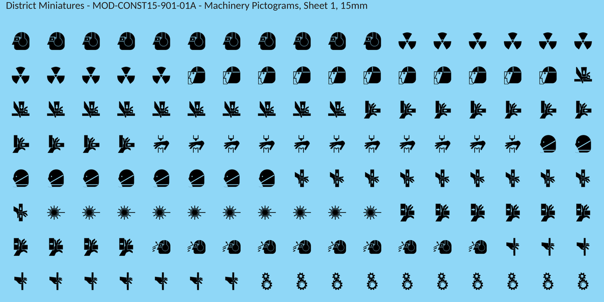 Machinery Pictograms, Sheet 1, 15mm decal sheet, clean finish