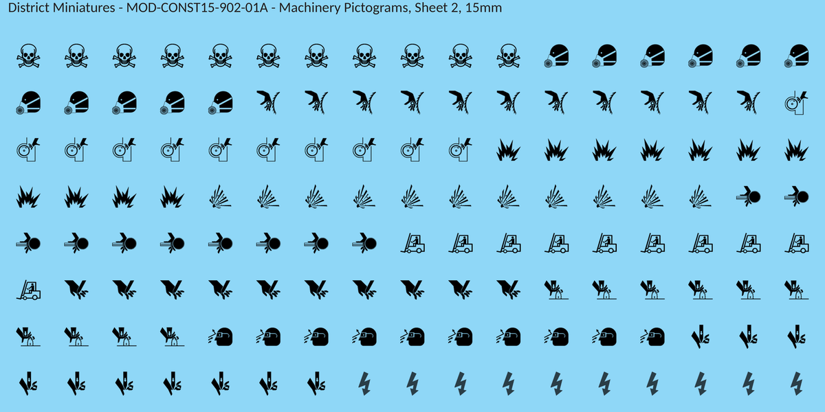 Machinery Pictograms, Sheet 2, 15mm decal sheet, clean finish