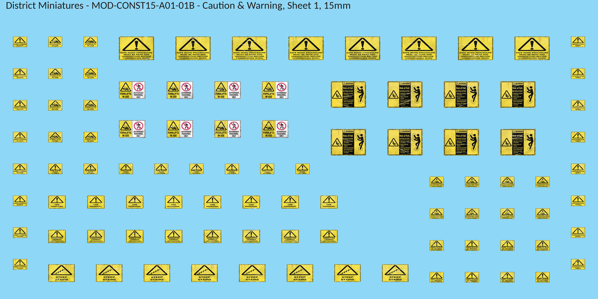 Caution & Warning, Sheet 1, 15mm decal sheet, weathered finish