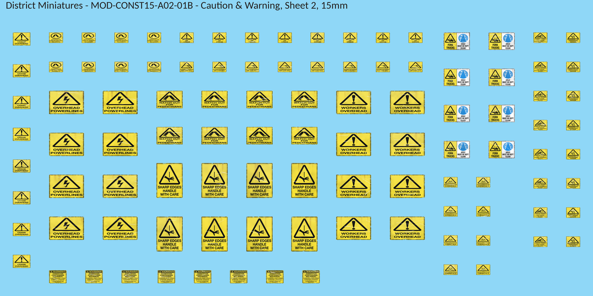Caution & Warning, Sheet 2, 15mm decal sheet, weathered finish