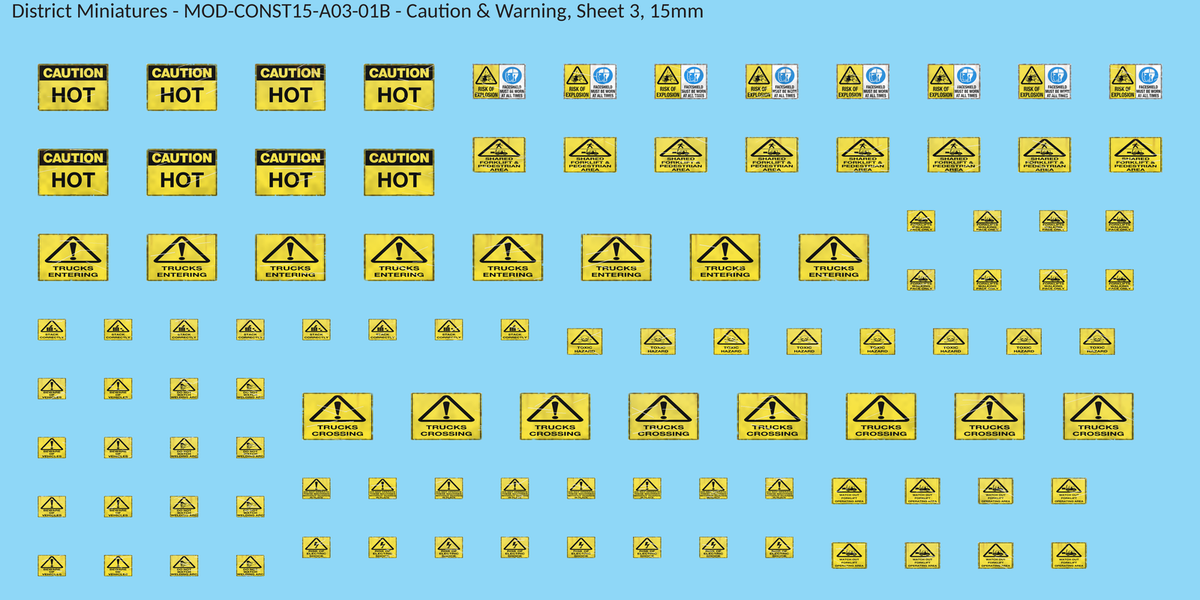 Caution & Warning, Sheet 3, 15mm decal sheet, weathered finish