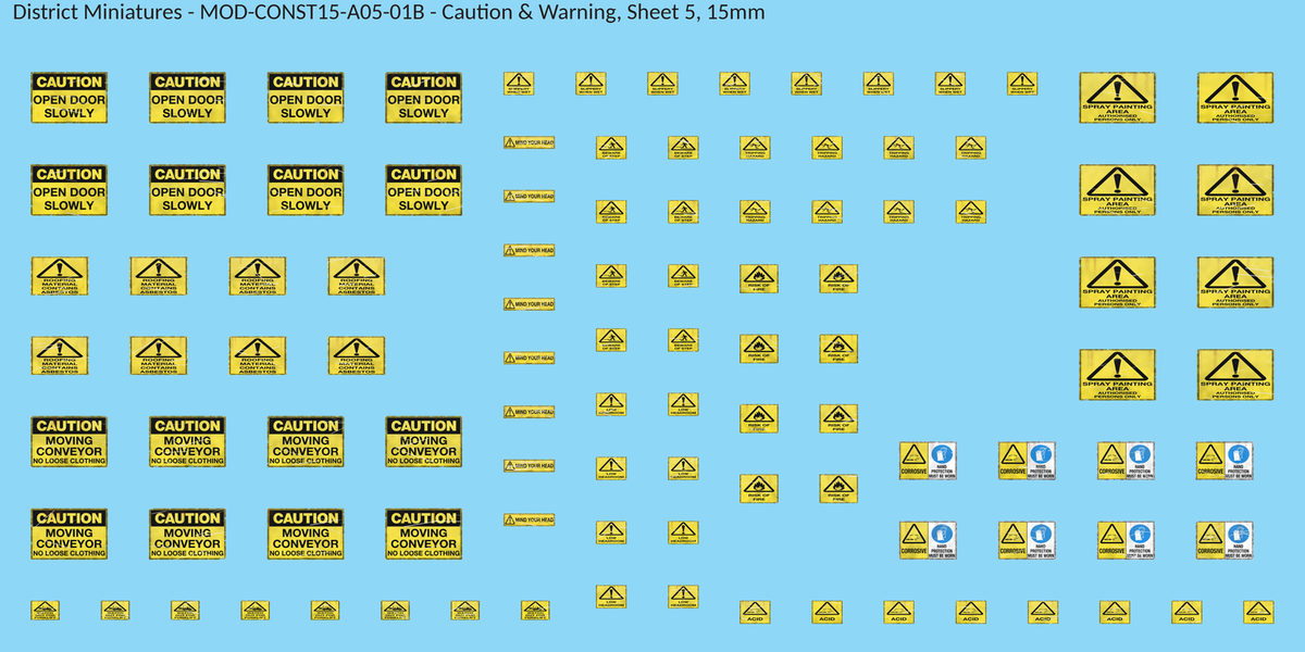 Caution & Warning, Sheet 5, 15mm decal sheet, weathered finish