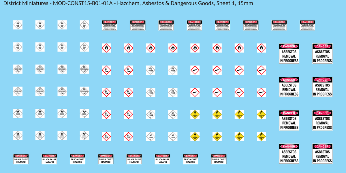 Hazchem, Asbestos & Dangerous Goods, Sheet 1, 15mm decal sheet, clean finish