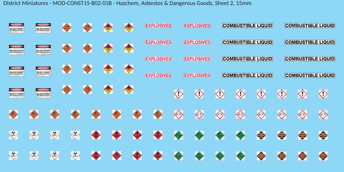 Hazchem, Asbestos & Dangerous Goods, Sheet 2, 15mm decal sheet, weathered finish