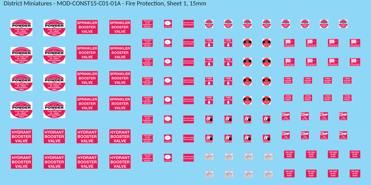 Fire Protection, Sheet 1, 15mm decal sheet, clean finish