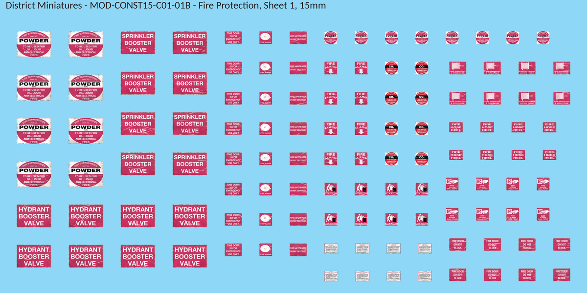 Fire Protection, Sheet 1, 15mm decal sheet, weathered finish
