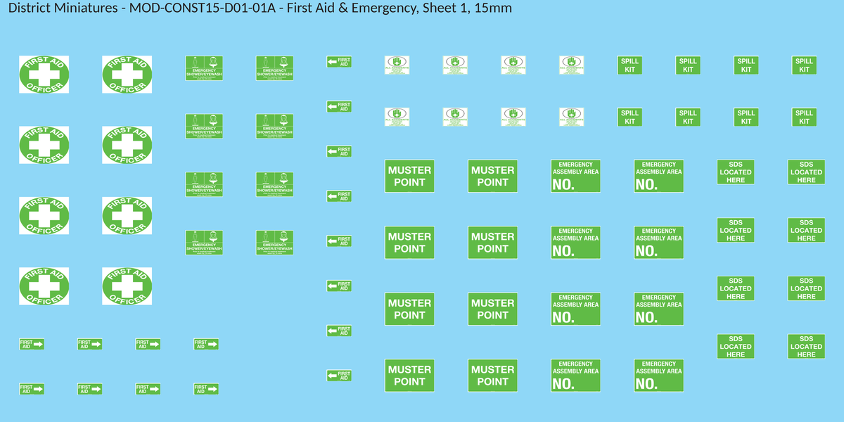 First Aid & Emergency, Sheet 1, 15mm decal sheet, clean finish