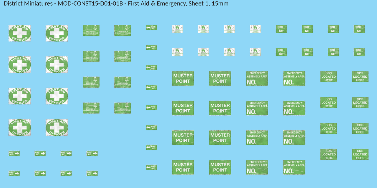 First Aid & Emergency, Sheet 1, 15mm decal sheet, weathered finish