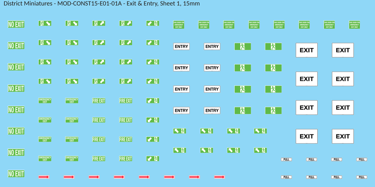 Exit & Entry, Sheet 1, 15mm decal sheet, clean finish