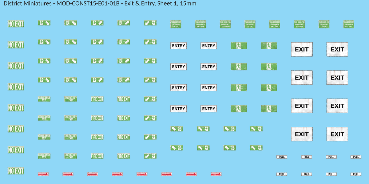 Exit & Entry, Sheet 1, 15mm decal sheet, weathered finish
