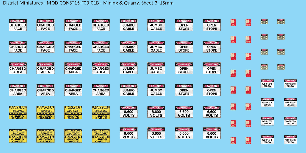Mining & Quarry, Sheet 3, 15mm decal sheet, weathered finish