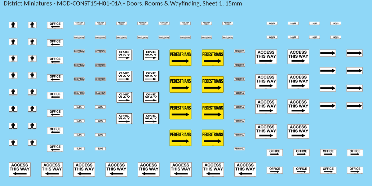 Doors, Rooms & Wayfinding, Sheet 1, 15mm decal sheet, clean finish