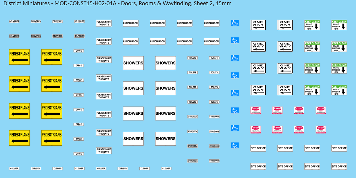 Doors, Rooms & Wayfinding, Sheet 2, 15mm decal sheet, clean finish