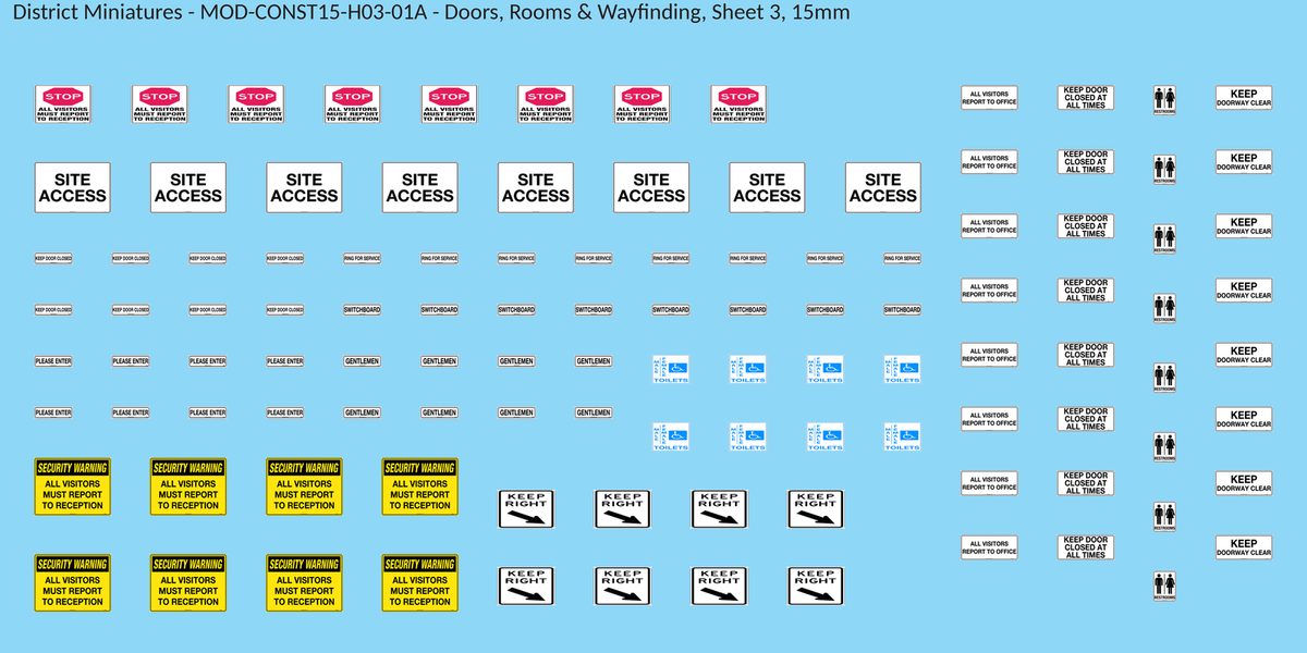Doors, Rooms & Wayfinding, Sheet 3, 15mm decal sheet, clean finish