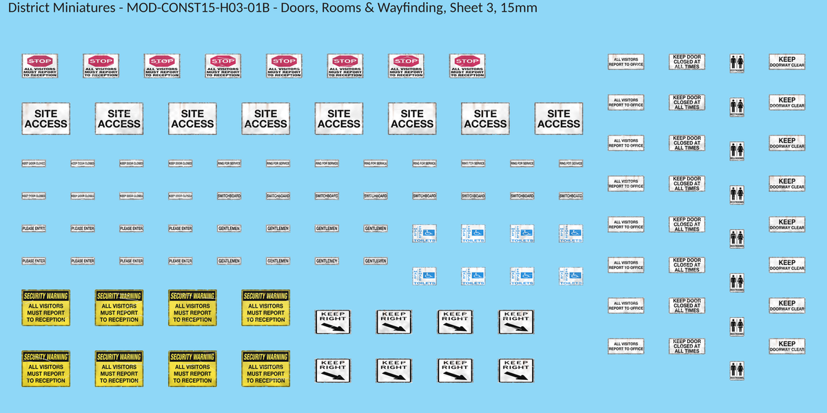 Doors, Rooms & Wayfinding, Sheet 3, 15mm decal sheet, weathered finish