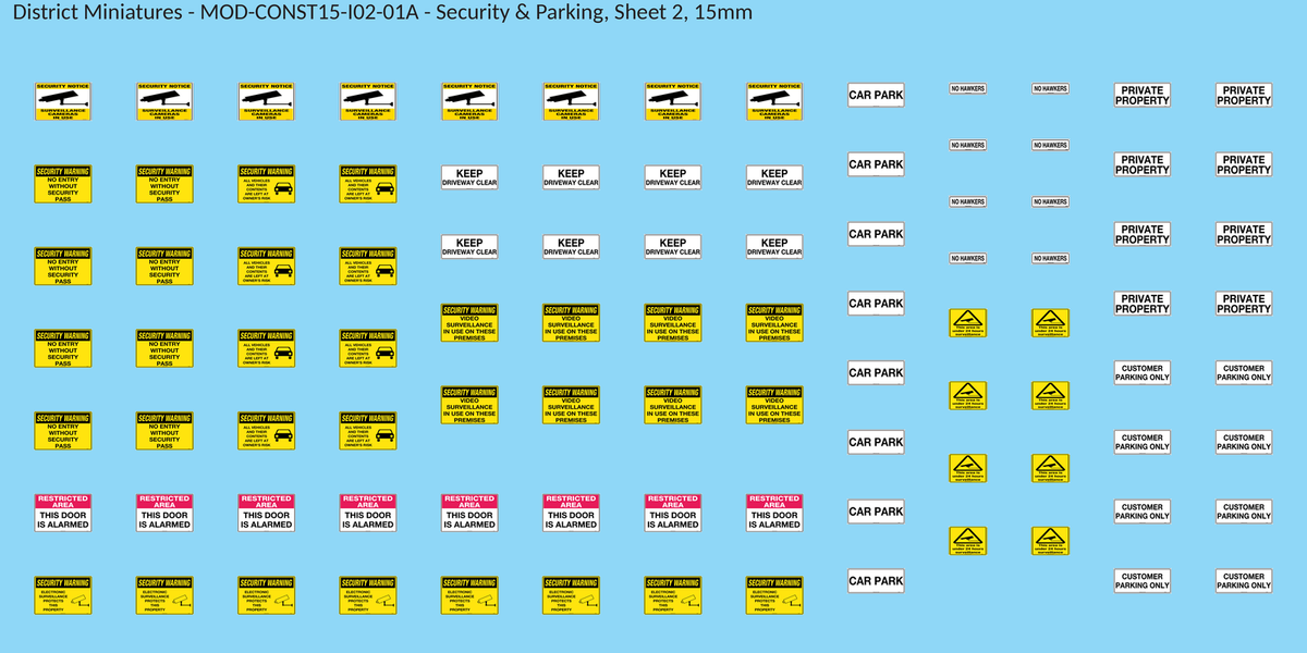 Security & Parking, Sheet 2, 15mm decal sheet, clean finish