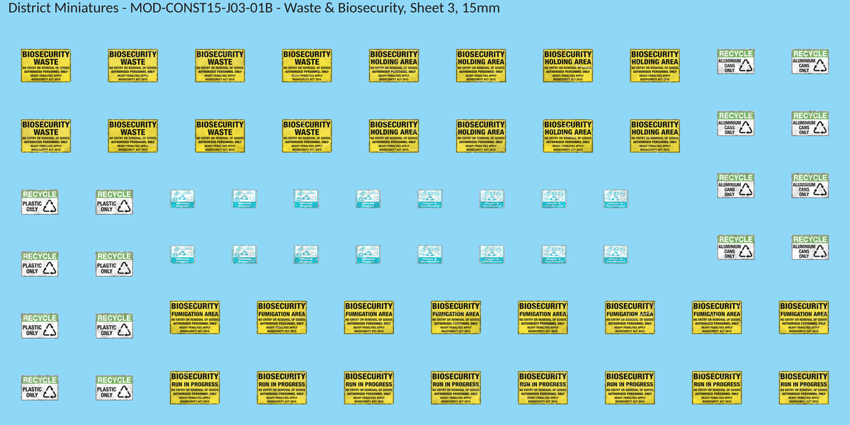 Waste & Biosecurity, Sheet 3, 15mm decal sheet, weathered finish