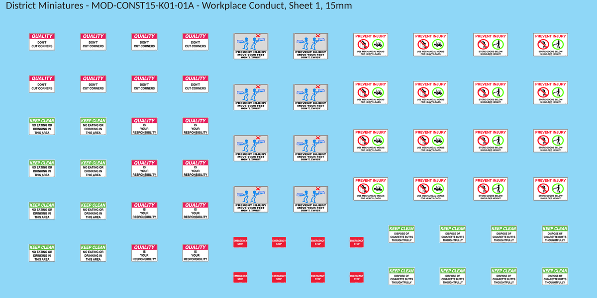 Workplace Conduct, Sheet 1, 15mm decal sheet, clean finish
