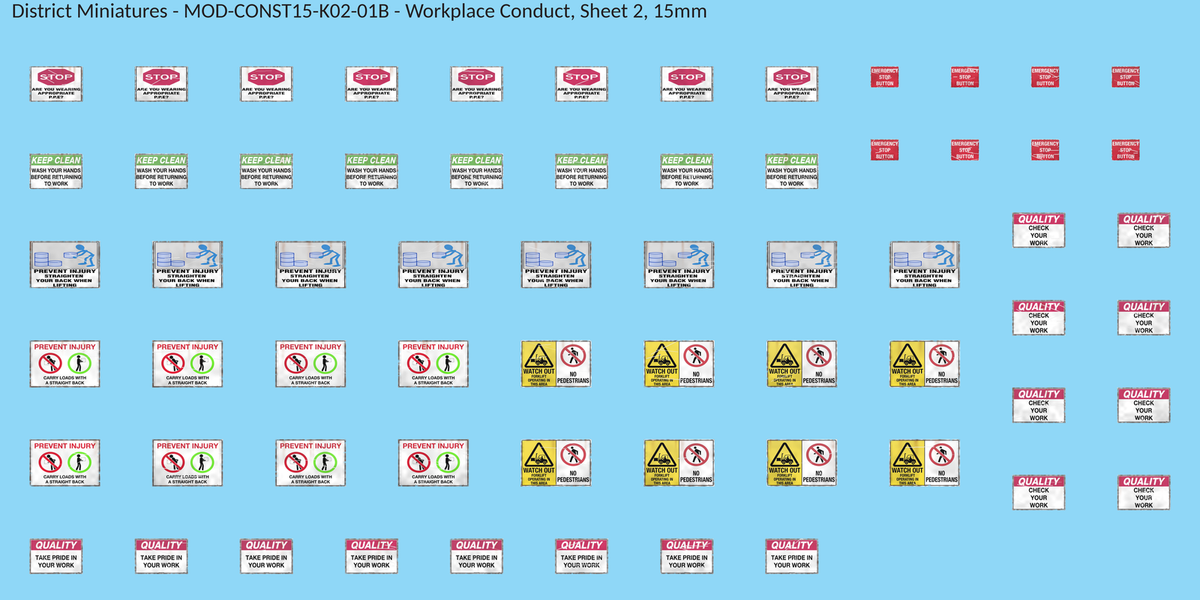 Workplace Conduct, Sheet 2, 15mm decal sheet, weathered finish