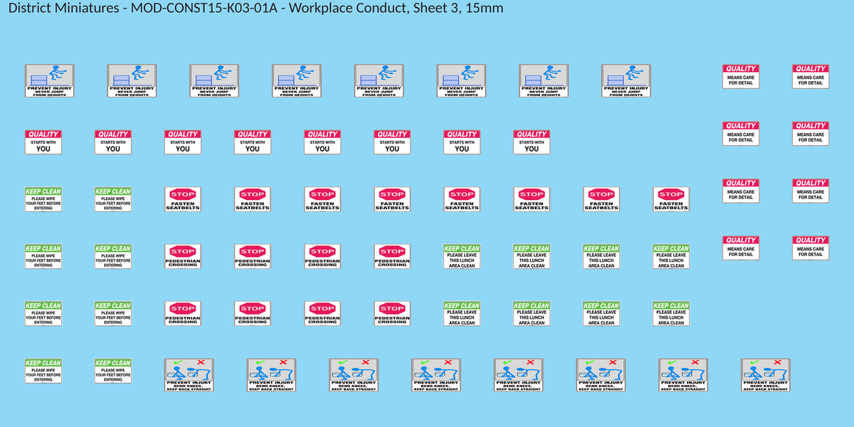 Workplace Conduct, Sheet 3, 15mm decal sheet, clean finish