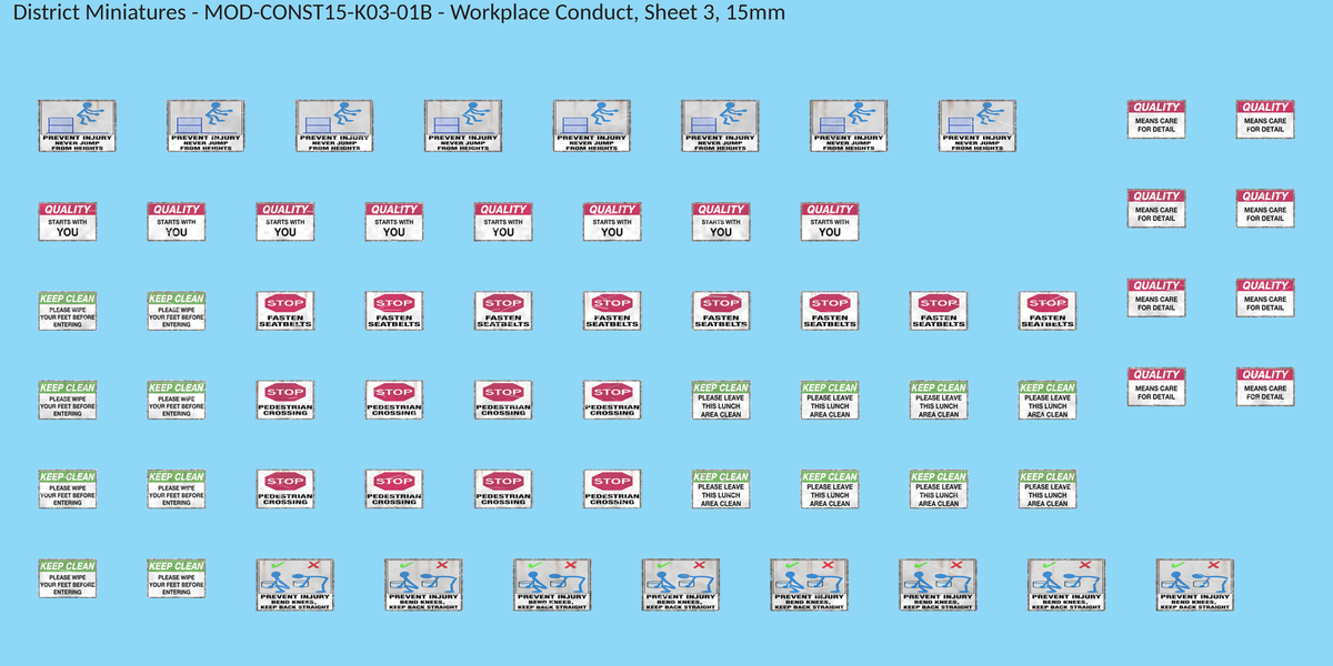 Workplace Conduct, Sheet 3, 15mm decal sheet, weathered finish