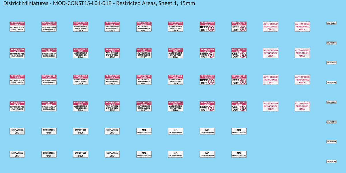 Restricted Areas, Sheet 1, 15mm decal sheet, weathered finish