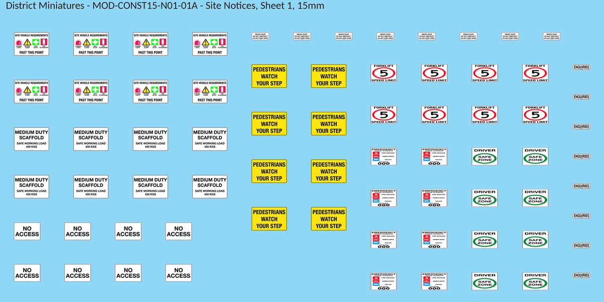 Site Notices, Sheet 1, 15mm decal sheet, clean finish