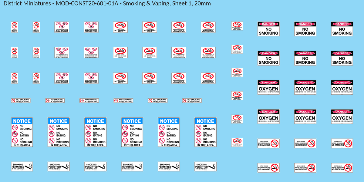 Smoking & Vaping, Sheet 1, 20mm decal sheet, clean finish