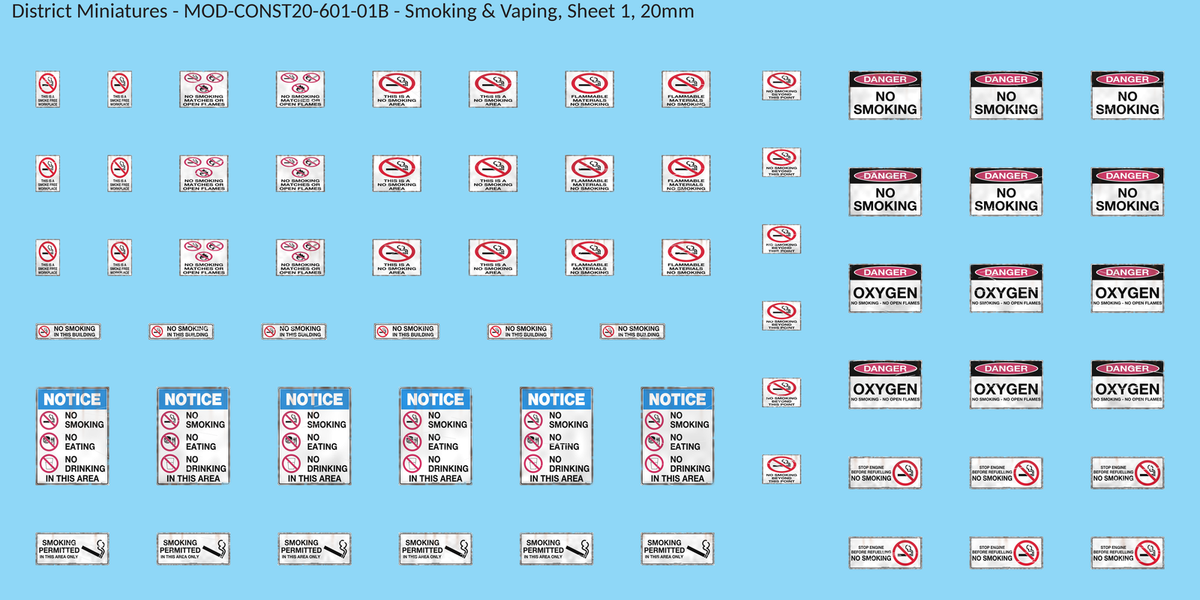 Smoking & Vaping, Sheet 1, 20mm decal sheet, weathered finish