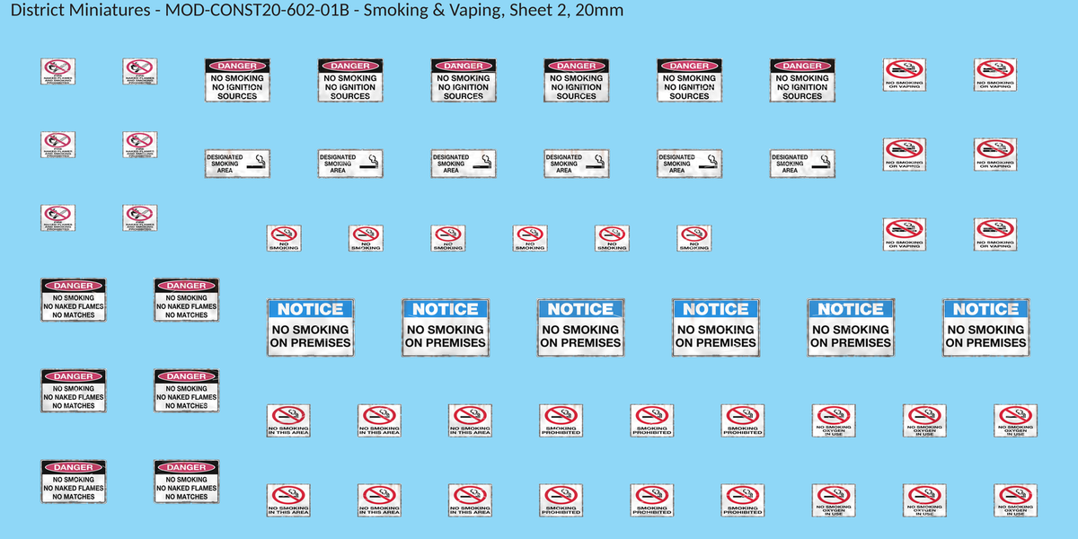 Smoking & Vaping, Sheet 2, 20mm decal sheet, weathered finish