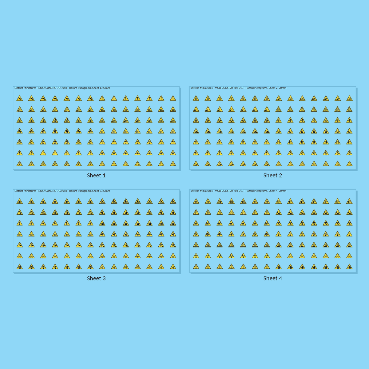 Hazard Pictograms, 20mm - all 4 sheets, weathered finish