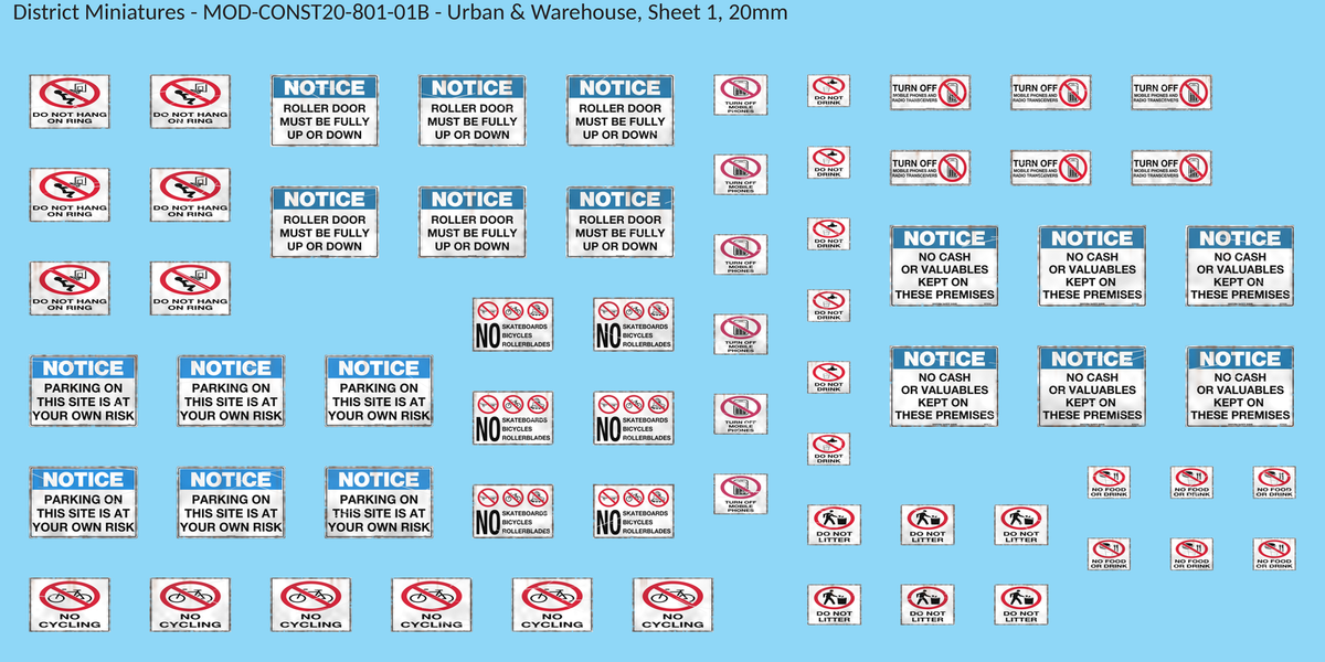 Urban & Warehouse, Sheet 1, 20mm decal sheet, weathered finish