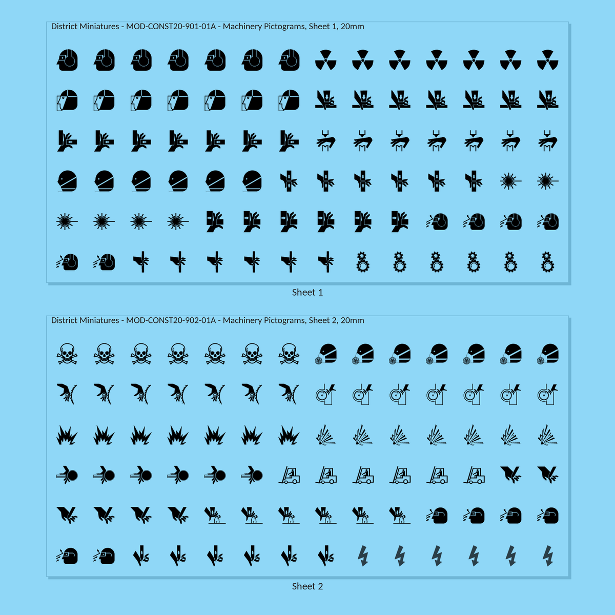Machinery Pictograms, 20mm - all 2 sheets, clean finish
