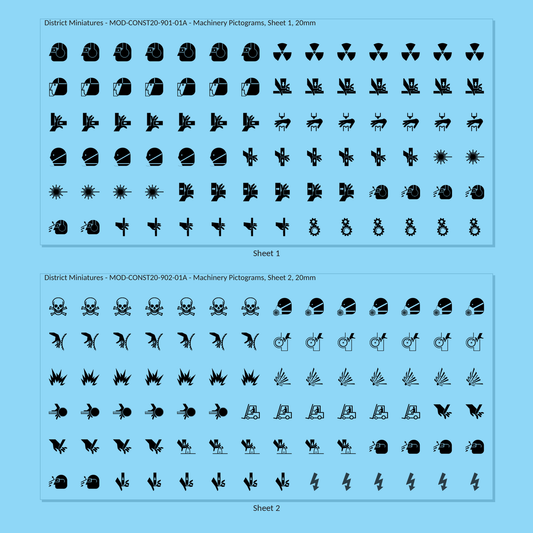 Machinery Pictograms, 20mm - all 2 sheets, clean finish