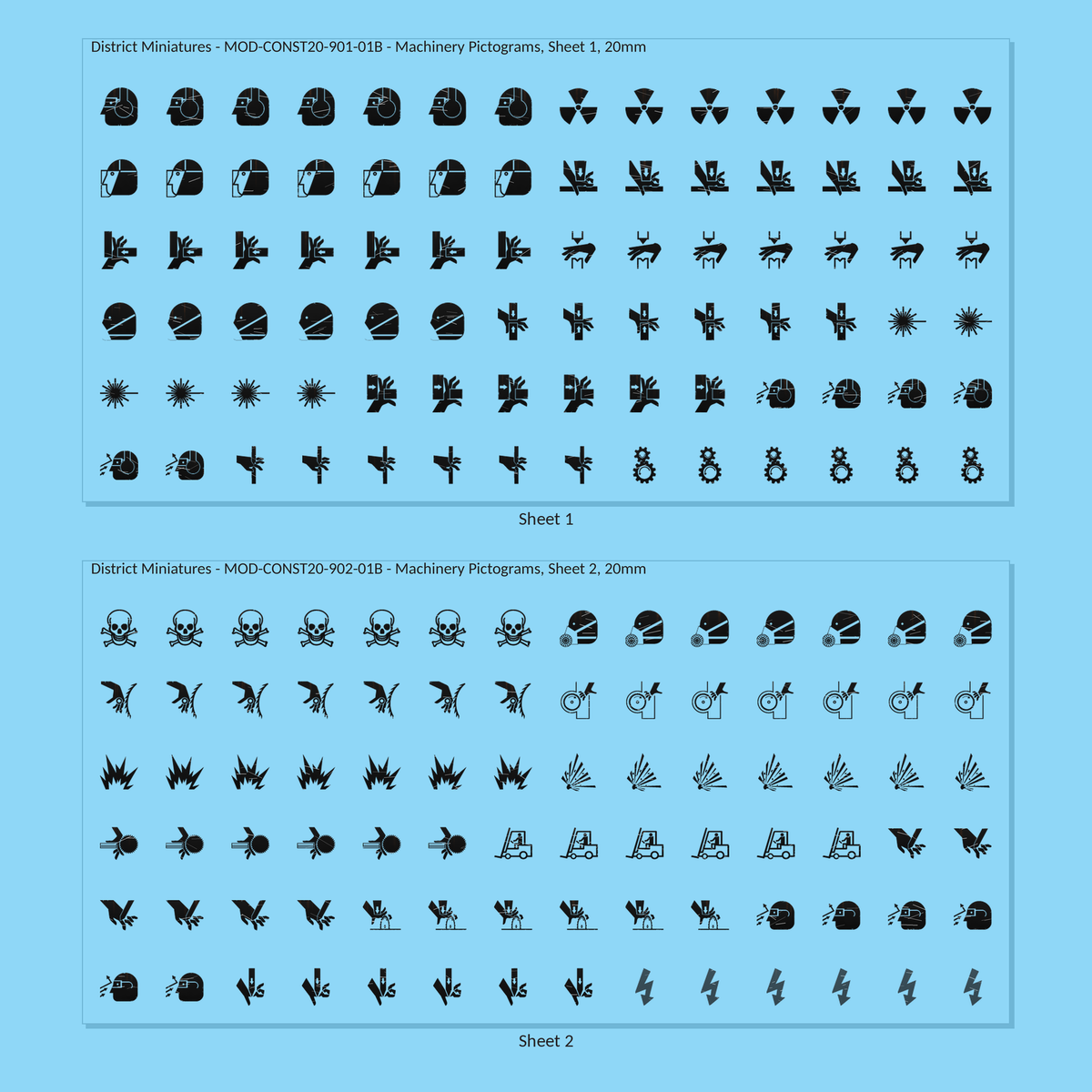 Machinery Pictograms, 20mm - all 2 sheets, weathered finish