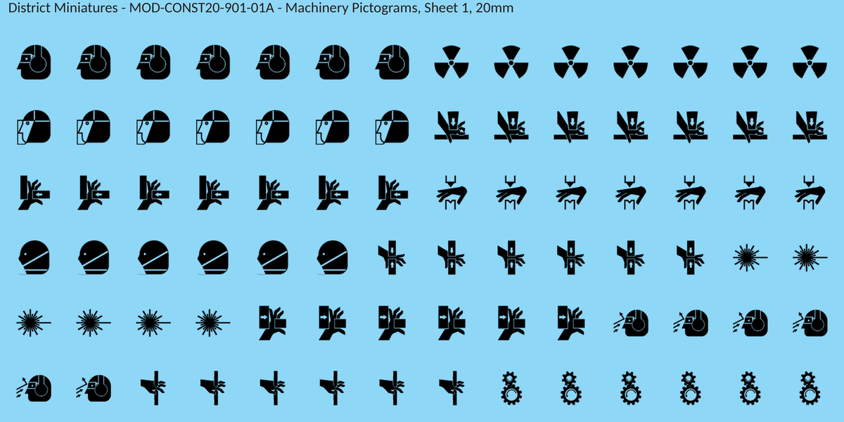 Machinery Pictograms, Sheet 1, 20mm decal sheet, clean finish