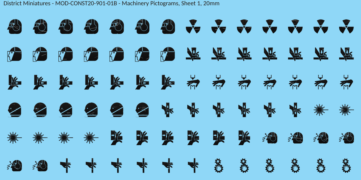 Machinery Pictograms, Sheet 1, 20mm decal sheet, weathered finish